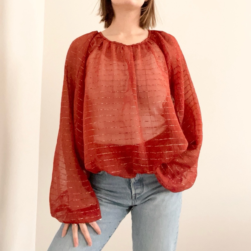 Free People Sheer Flowy Striped Bodysuit